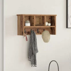vidaXL Vægmonteret Jakkeholder med hylde Gammelt træ 50 x 16 x 26 cm