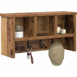vidaXL Vægmonteret Jakkeholder med hylde Gammelt træ 50 x 16 x 26 cm