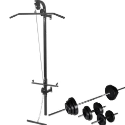 vidaXL vægmonteret styrketårn med vægtstang- og håndvægtsæt 30,5 kg