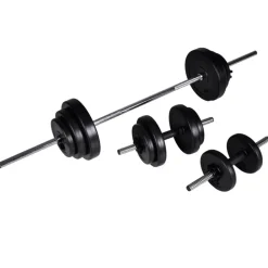 vidaXL vægmonteret styrketårn med vægtstang- og håndvægtsæt 30,5 kg