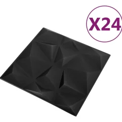 vidaXL Vægpaneler 24 pcs Diamond Sort 50 x 50 cm XPS Skum
