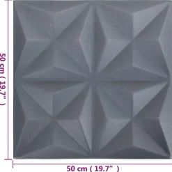 vidaXL Vægpaneler 48 pcs Origami Grå 50 x 50 cm XPS Skum