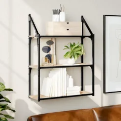 vidaXL vægreol med 3 hylder 60x21x78,5 cm konstrueret træ sonoma-eg