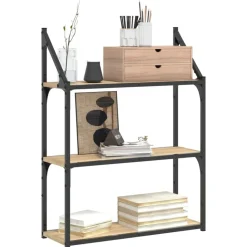 vidaXL vægreol med 3 hylder 60x21x78,5 cm konstrueret træ sonoma-eg