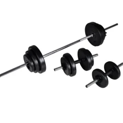 vidaXL vægtstang- og squat-stativ med vægtstang- og håndvægtsæt 30,5kg
