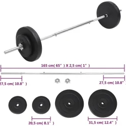 vidaXL vægtstangssæt med skiver 30 kg