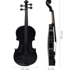 vidaXL violinsæt i fuld størrelse med bue og hagebræt 4/4 sort