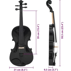 vidaXL violinsæt i fuld størrelse med bue og hagebræt 4/4 sort