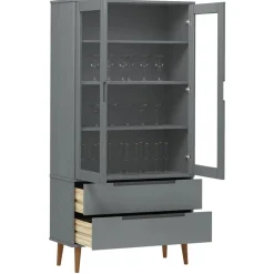 vidaXL vitrineskab MOLDE 90x35x175 cm massivt fyrretræ grå