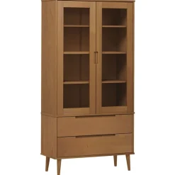 vidaXL vitrineskab MOLDE 90x35x175 cm massivt fyrretræ brun