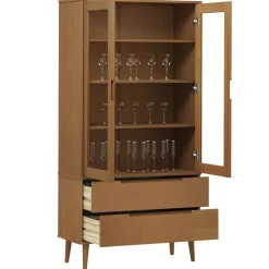 vidaXL vitrineskab MOLDE 90x35x175 cm massivt fyrretræ brun