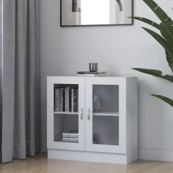 vidaXL vitrineskab 82,5x30,5x80 cm konstrueret træ hvid
