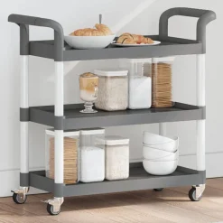 vidaXL vogn med 3 hylder 77x34x72 cm aluminium grå
