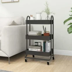 vidaXL vogn med 3 hylder 43x34x79 cm stål antracitgrå