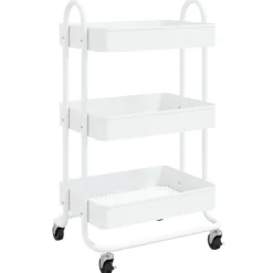 vidaXL vogn med 3 hylder 43x34x79 cm stål hvid