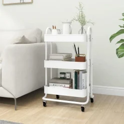 vidaXL vogn med 3 hylder 43x34x79 cm stål hvid