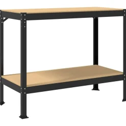 vidaXL Værksted med hylde Sort 115 x 55 x 91 cm Samlet træ og metal