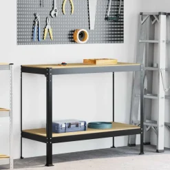 vidaXL Værksted med hylde Sort 115 x 55 x 91 cm Samlet træ og metal