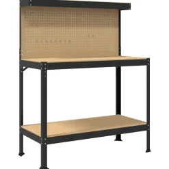 vidaXL Værksted med hylde Sort 114 x 54 x 145 cm Samlet træ og metal