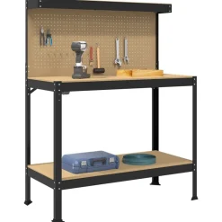 vidaXL Værksted med hylde Sort 114 x 54 x 145 cm Samlet træ og metal