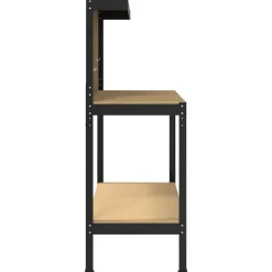 vidaXL Værksted med hylde Sort 114 x 54 x 145 cm Samlet træ og metal