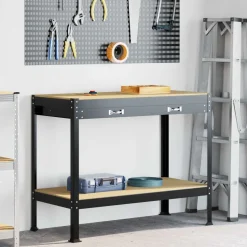 vidaXL Værksted med skuffe Sort 114 x 54 x 91 cm Samlet træ og metal
