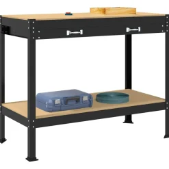 vidaXL Værksted med skuffe Sort 114 x 54 x 91 cm Samlet træ og metal