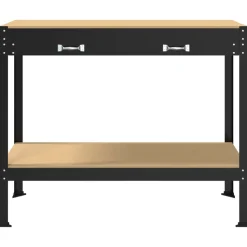 vidaXL Værksted med skuffe Sort 114 x 54 x 91 cm Samlet træ og metal