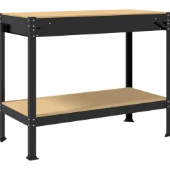vidaXL Værksted med skuffe Sort 114 x 54 x 91 cm Samlet træ og metal