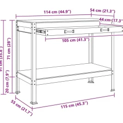 vidaXL Værksted med skuffe Sort 114 x 54 x 91 cm Samlet træ og metal