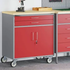 vidaXL Værkstedsbænk Rød og Grå 75 x 45 x 85 cm Ingeniørtræ og stål