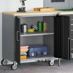 vidaXL Værkstedsbænk Sort og grå 75 x 45 x 85 cm Ingeniørtræ og stål