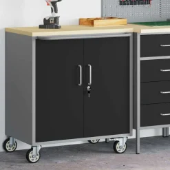 vidaXL Værkstedsbænk Sort og grå 75 x 45 x 85 cm Ingeniørtræ og stål