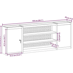 vidaXL Værktøjsskab Sort og grå 150 x 20 x 55 cm Ingeniørtræ og stål