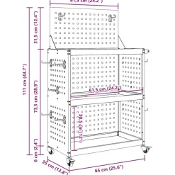 vidaXL Værktøjsvogn med hjul Antracit 65 x 35 x 111 cm Koldvalset stål