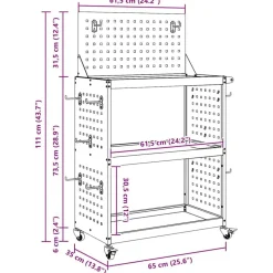 vidaXL Værktøjsvogn med hylde Sort 65 x 35 x 111 cm Koldvalset stål