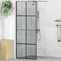 vidaXL Walk-in brusevæg Sort 80 x 195 cm hærdet glas