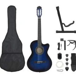 vidaXL western-guitarsæt 12 dele med equalizer og 6 strenge blå