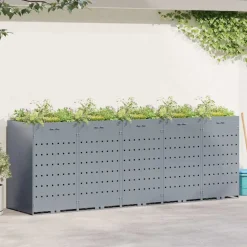 vidaXL Wheelie Bin Opbevaring til 5 Affaldscontainere Lysegrå