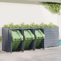 vidaXL Wheelie Bin Opbevaring til 5 Affaldscontainere Lysegrå
