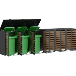 vidaXL Wheelie Bin Opbevaring til 3 Affaldscontainere Antracit Stål