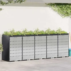 vidaXL Wheelie Bin Opbevaring til 3 Affaldscontainere Antracit Stål