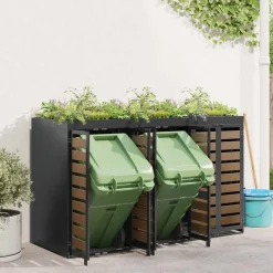 vidaXL Wheelie Bin Opbevaring til 3 Affaldscontainere Antracit Stål