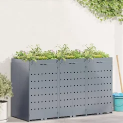 vidaXL Wheelie Bin Opbevaring til 3 Affaldscontainere Lysegrå