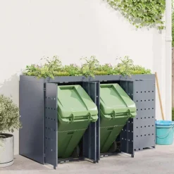 vidaXL Wheelie Bin Opbevaring til 3 Affaldscontainere Lysegrå